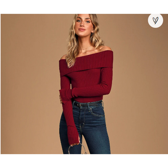 Lulus Sweaters - Lulus Perfect Timing Burgundy Ribbed Off-The-Shoulder Sweater Top